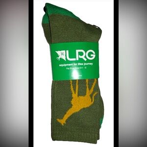 LRG Lifted Research Group Crew Socks 1 Pair Men's 6.5-12 Green Yellow w Logo NEW